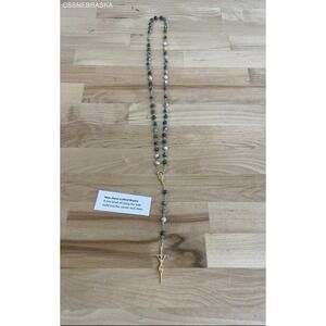 Handcrafted 20" Rosary 6mm Bead of‎ Ching Hai Jade Gold Crucifix, Center, Chain